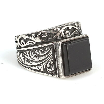 Silver Men Ring with Square Onyx - 7