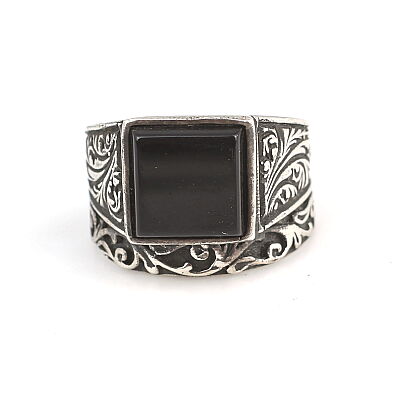 Silver Men Ring with Square Onyx - 4