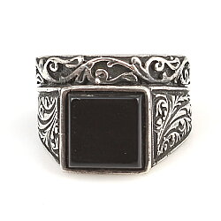Silver Men Ring with Square Onyx - 3