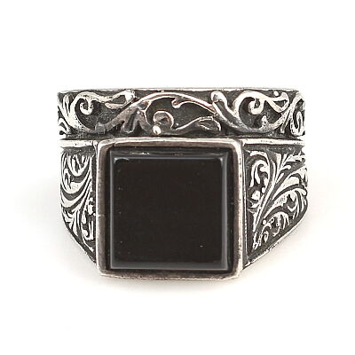 Silver Men Ring with Square Onyx - 3