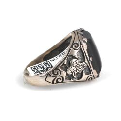 Silver Tugra Design Men Ring with Onyx - 5
