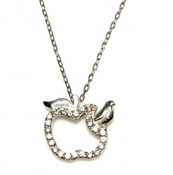 Sterling Silver Apple with Leaves Necklace - 9