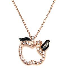 Sterling Silver Apple with Leaves Necklace - 8
