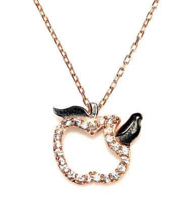 Sterling Silver Apple with Leaves Necklace - 8