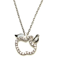 Sterling Silver Apple with Leaves Necklace - 10