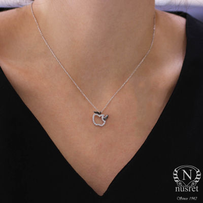 Sterling Silver Apple with Leaves Necklace - 7