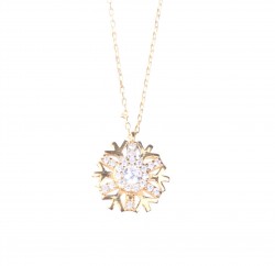 Sterling Silver Big Snowflake Necklace with CZ, Gold Vermeil - 7