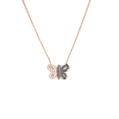 Sterling Silver Butterfly Necklace with White & Black CZ - 4