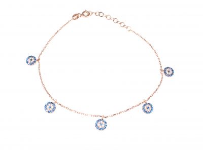Sterling Silver Dangle Evil Eyes Bracelet, Rose Gold Vermeil - 1