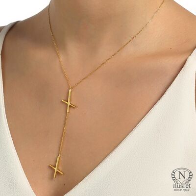 Sterling Silver Double X's Y-Necklace, Gold Plated - 5