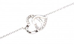 Sterling Silver Hand Carved Intimate Hearts Bracelet, White Gold Plated - 5