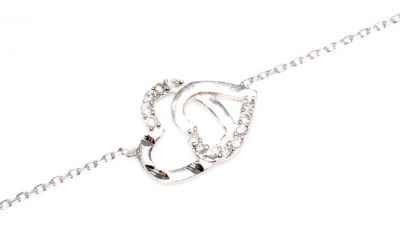 Sterling Silver Hand Carved Intimate Hearts Bracelet, White Gold Plated - 5