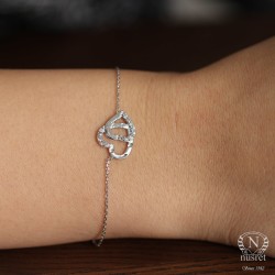 Sterling Silver Hand Carved Intimate Hearts Bracelet, White Gold Plated - 7