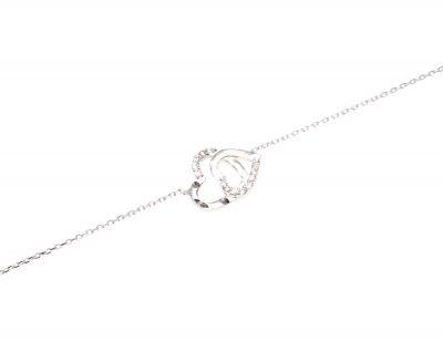 Sterling Silver Hand Carved Intimate Hearts Bracelet, White Gold Plated - 6