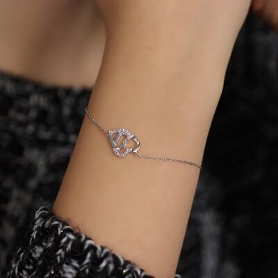 Sterling Silver Hand Carved Intimate Hearts Bracelet, White Gold Plated - 1