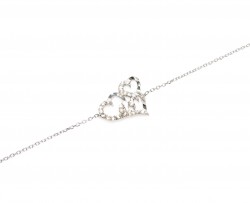 Sterling Silver Hand Carved Three Hearts Bracelet, White Gold Plated - 6