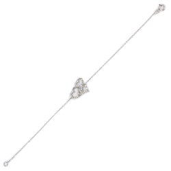 Sterling Silver Hand Carved Three Hearts Bracelet, White Gold Plated - 4