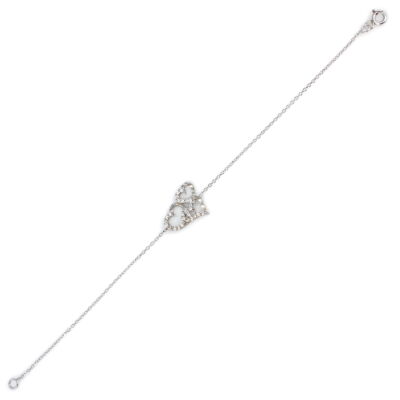 Sterling Silver Hand Carved Three Hearts Bracelet, White Gold Plated - 4