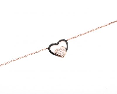 Sterling Silver Heart in Heart & Lock Bracelet, Rose Gold Vermeil - 6