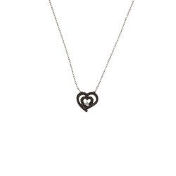 Sterling Silver Nested Heart Necklace with Black Cz - 9
