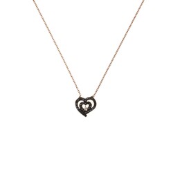 Sterling Silver Nested Heart Necklace with Black Cz - 8