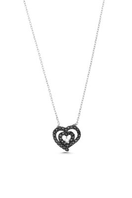 Sterling Silver Nested Heart Necklace with Black Cz - 6