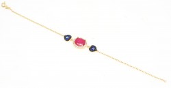 Sterling Silver Hearts Pink Bracelet, Gold Vermeil - 5