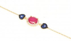Sterling Silver Hearts Pink Bracelet, Gold Vermeil - 4