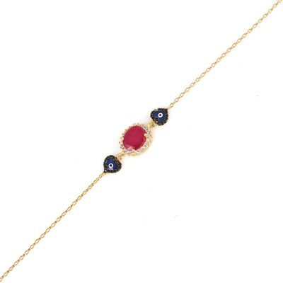 Sterling Silver Hearts Pink Bracelet, Gold Vermeil - 3