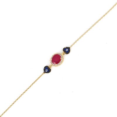 Sterling Silver Hearts Pink Bracelet, Gold Vermeil - 2
