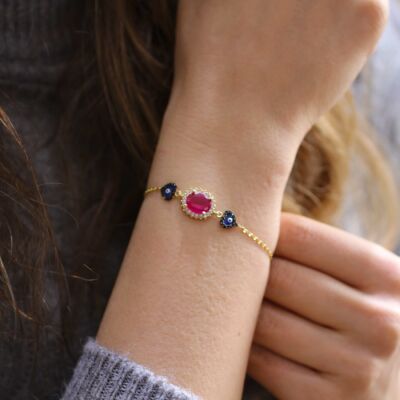 Sterling Silver Hearts Pink Bracelet, Gold Vermeil - 1