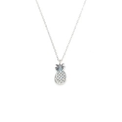 Sterling Silver Pineapple Dainty Necklace, White Gold Plated - 10