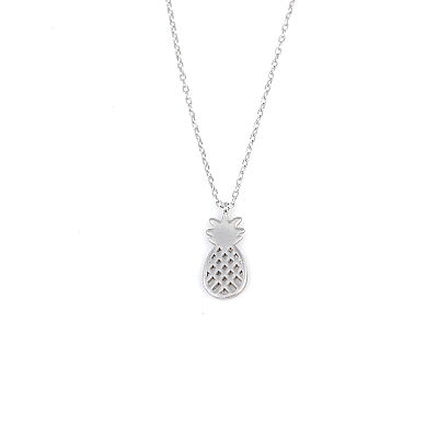 Sterling Silver Pineapple Dainty Necklace, White Gold Plated - 2