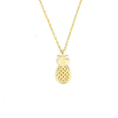 Sterling Silver Pineapple Dainty Necklace, White Gold Plated - 6