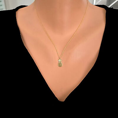 Sterling Silver Pineapple Dainty Necklace, White Gold Plated - 5