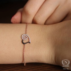 Sterling Silver Spiral Heart Bracelet with CZ - 11