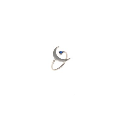 Sterling Silver Stylish Crescent Ring, White Gold Plated - 5