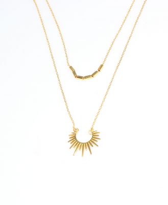 Sterling Silver Sun & Bars Set Double Necklaces, Gold Plated - 4