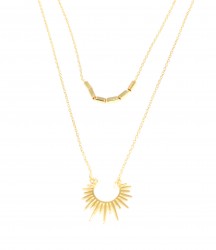 Sterling Silver Sun & Bars Set Double Necklaces, Gold Plated - 6