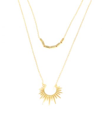 Sterling Silver Sun & Bars Set Double Necklaces, Gold Plated - 6