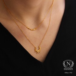 Sterling Silver Sun & Bars Set Double Necklaces, Gold Plated - 3