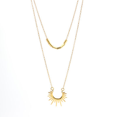 Sterling Silver Sun & Bars Set Double Necklaces, Gold Plated - 7