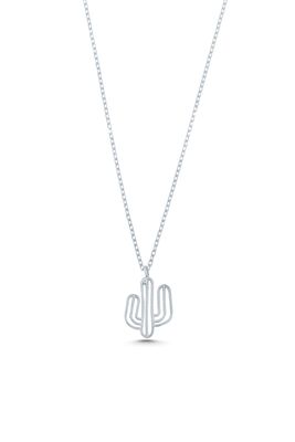 Sterling Silver Tiny Cactus Dainty Necklace, White Gold Plated - 9