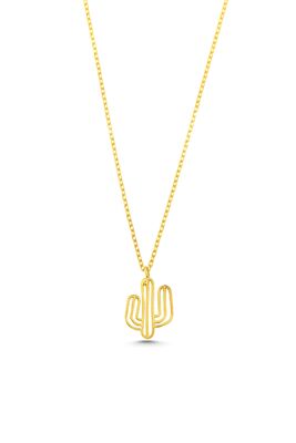 Sterling Silver Tiny Cactus Dainty Necklace, White Gold Plated - 10