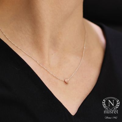 Sterling Silver Tiny Heart Dainty Necklace, Rose Gold Plated with Silver Chain - 6