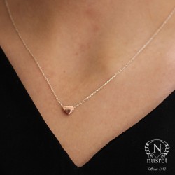 Sterling Silver Tiny Heart Dainty Necklace, Rose Gold Plated with Silver Chain - 4