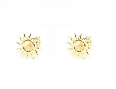 Sterling Silver Tiny Sun Design Stud Earrings - Gold - 7