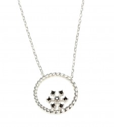 Sterling Silver Twisted Hoop Necklace with Snowflake & Black CZs - 3