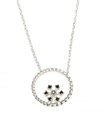 Sterling Silver Twisted Hoop Necklace with Snowflake & Black CZs - 3