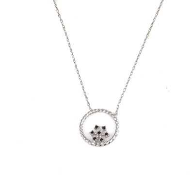 Sterling Silver Twisted Hoop Necklace with Snowflake & Black CZs - 2